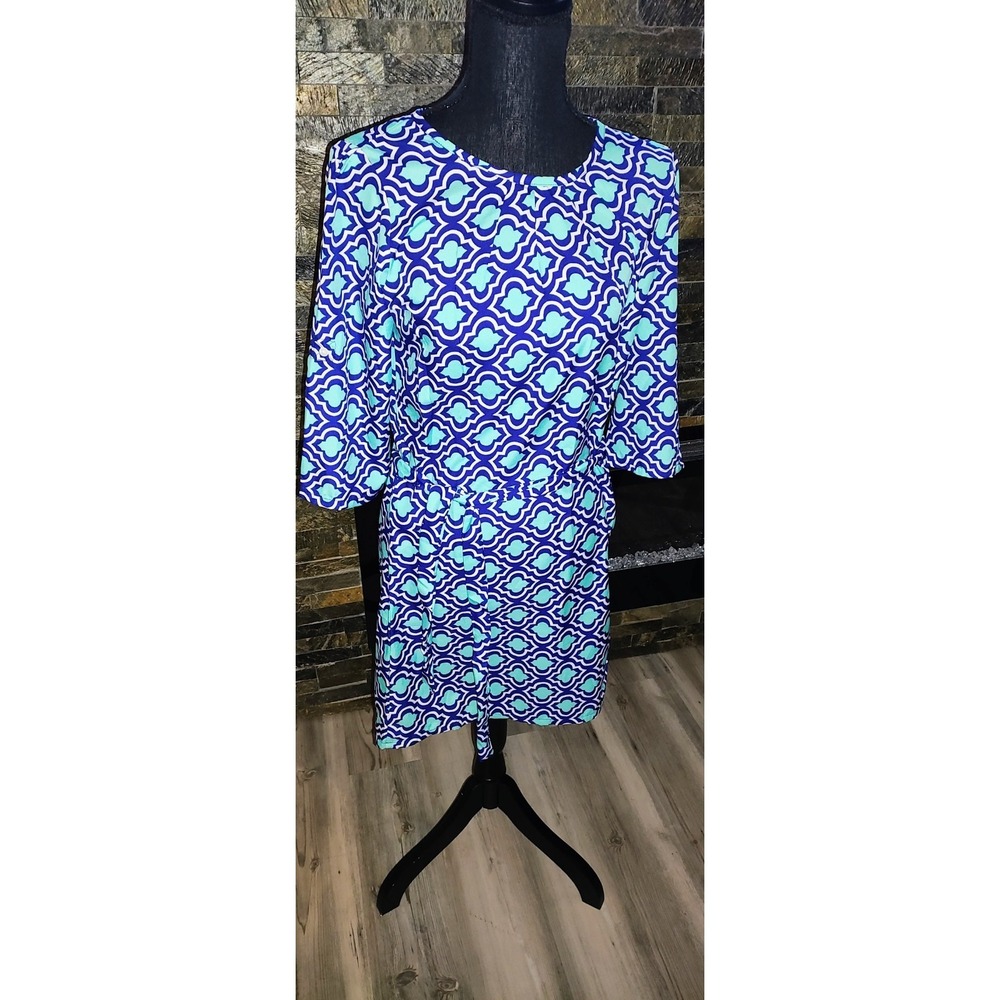 Blue, Turquoise And White Belted Mini Dress Size Small